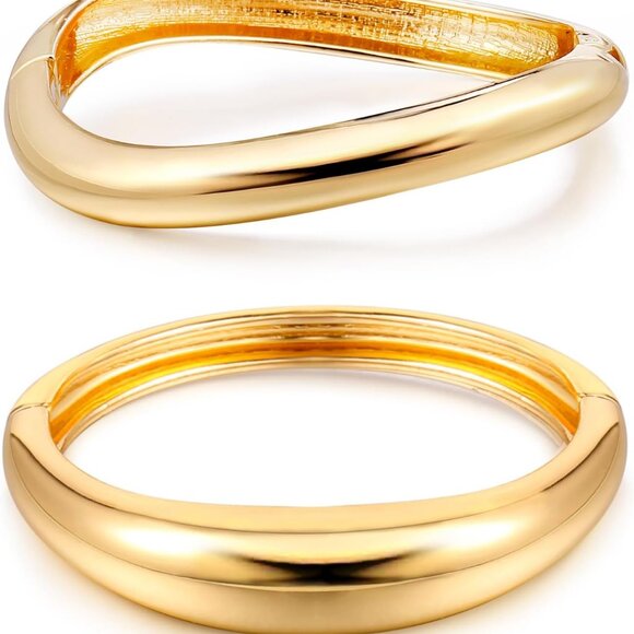 Elegant Gold Wide Cuff Bangle Bracelets for Women, Stylish and Adjustable - Picture 1 of 7